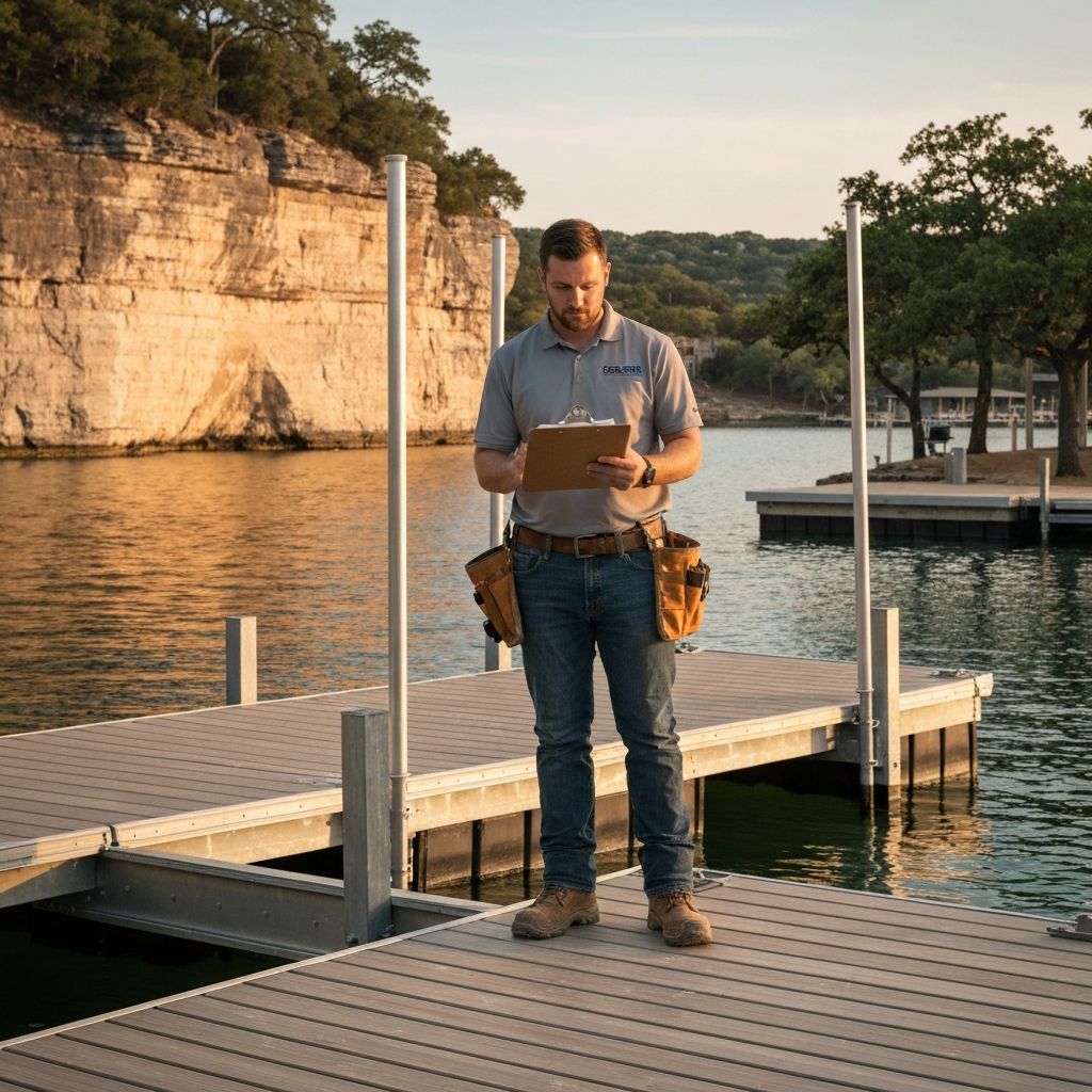 Working on a lakefront dock installation